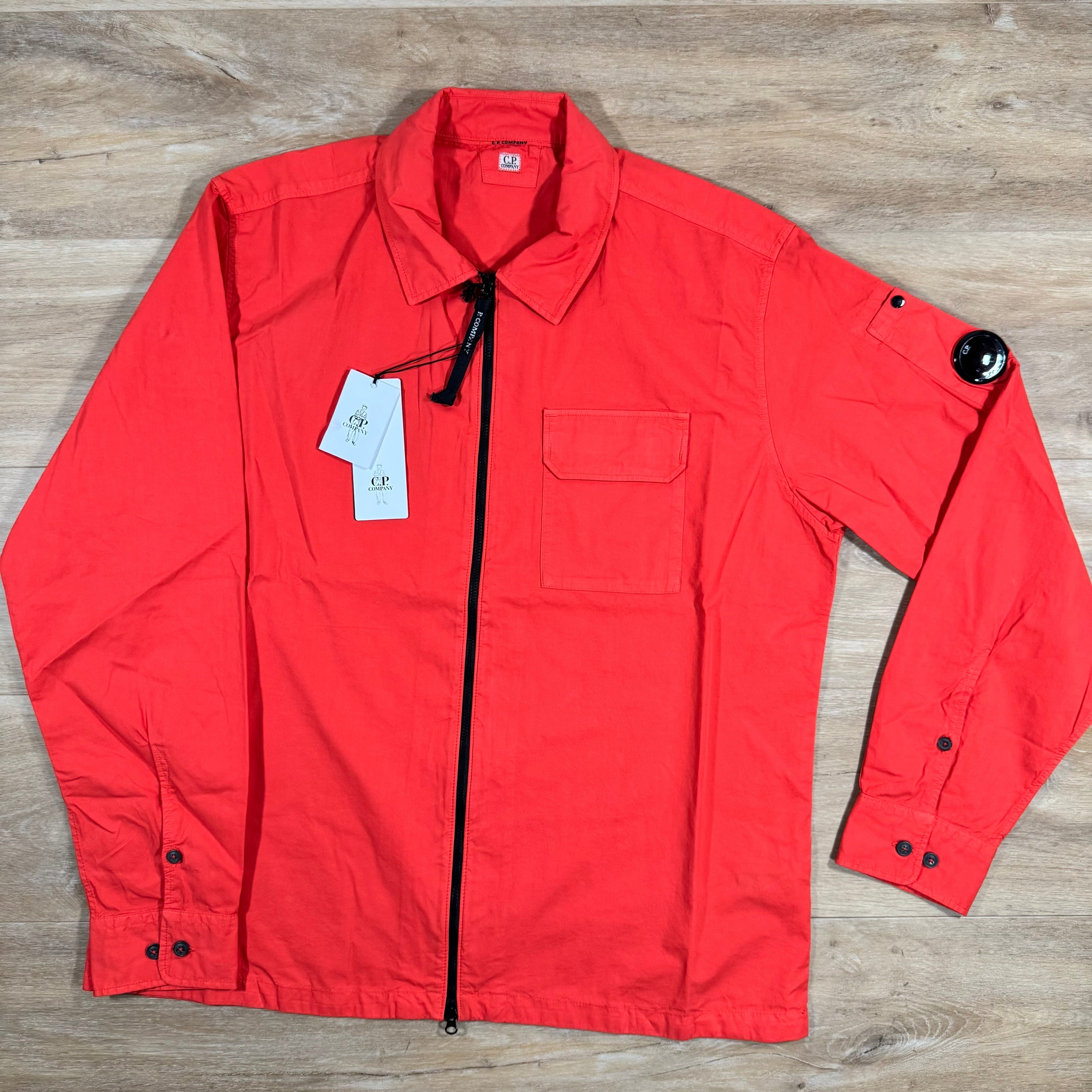 CP Company Organic Gabardine Lens Overshirt in Poinciana Orange