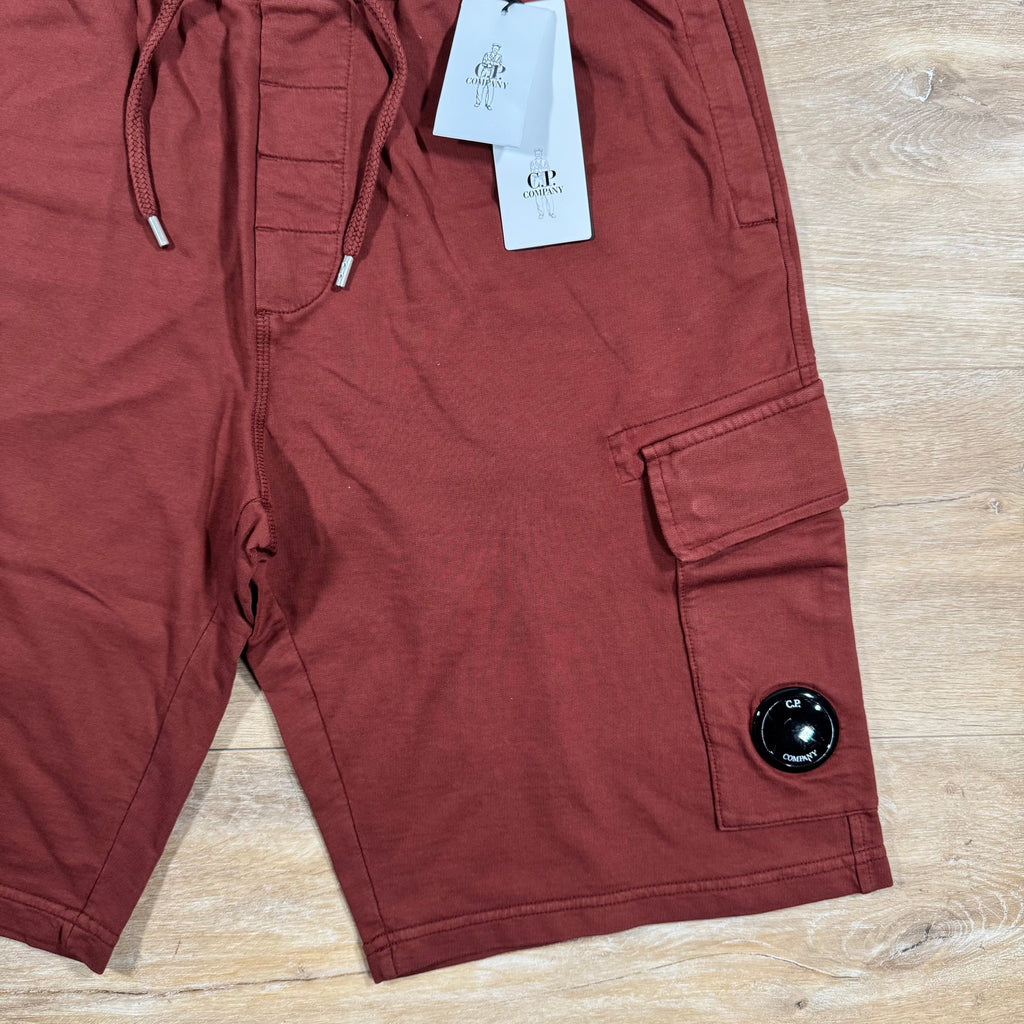 CP Company Light Fleece Cargo Lens Shorts in Sable - Brown