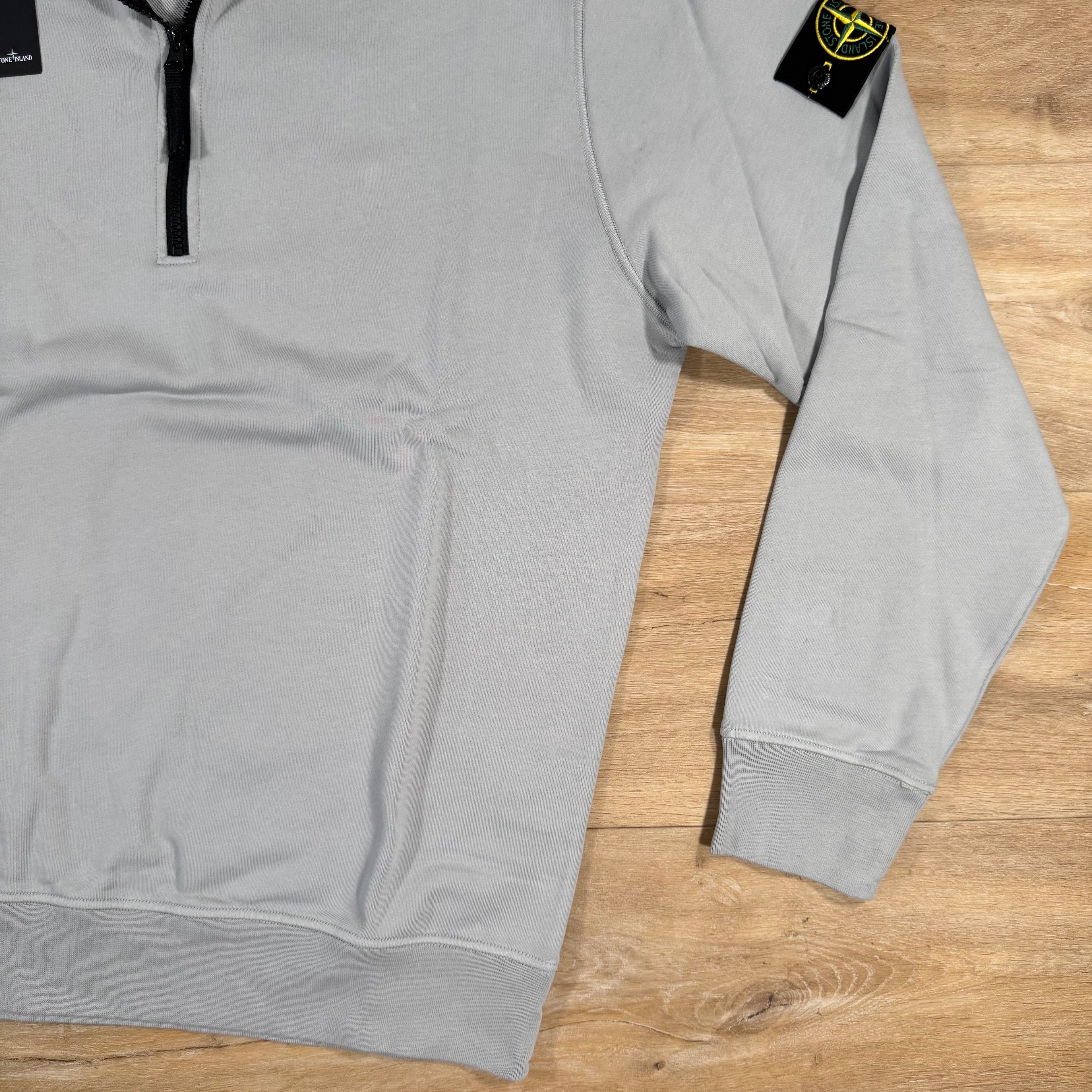 Stone Island Organic Cotton Half-Zip Sweatshirt in Pearl Grey