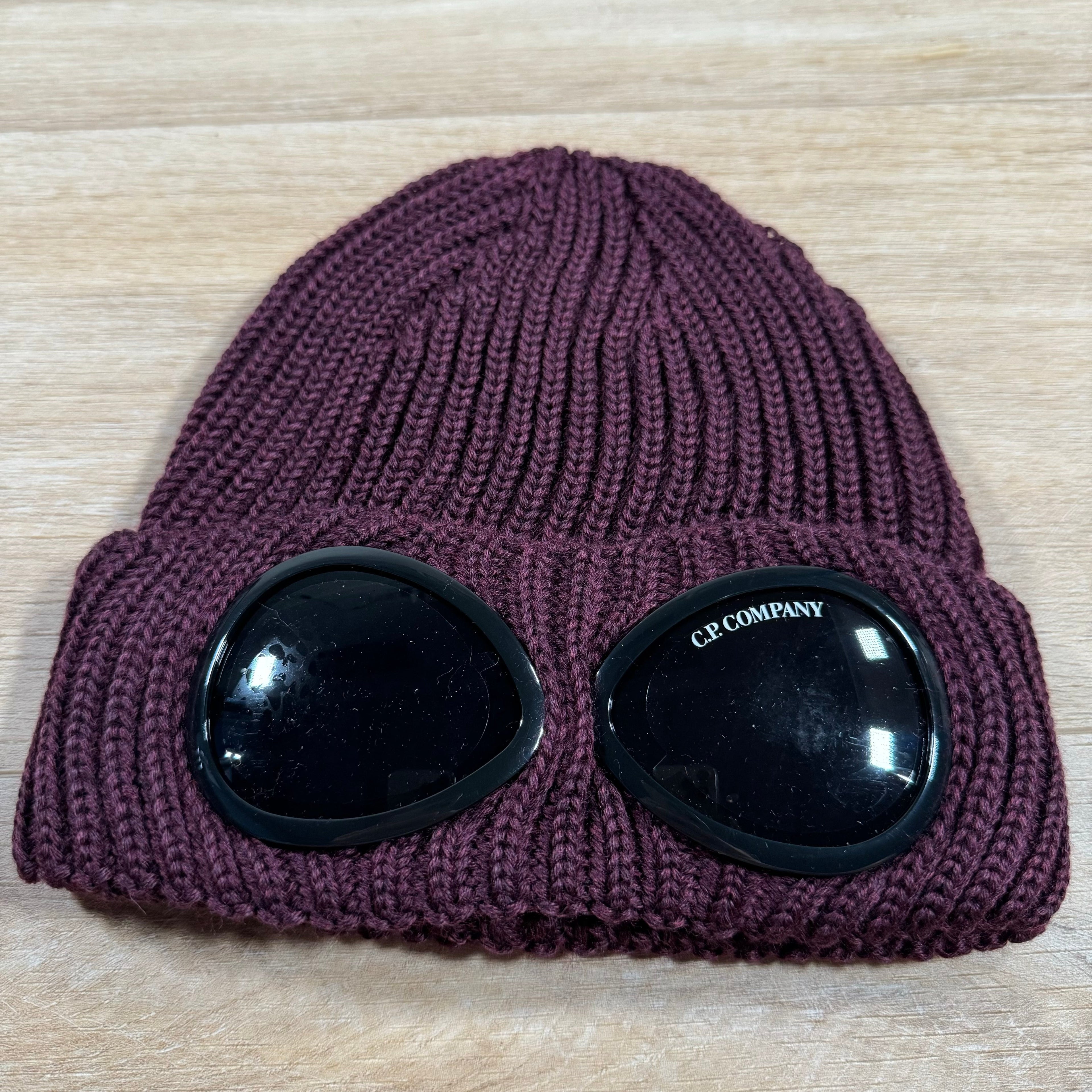 CP Company Extra Fine Merino Wool Goggle Beanie in Potent Purple
