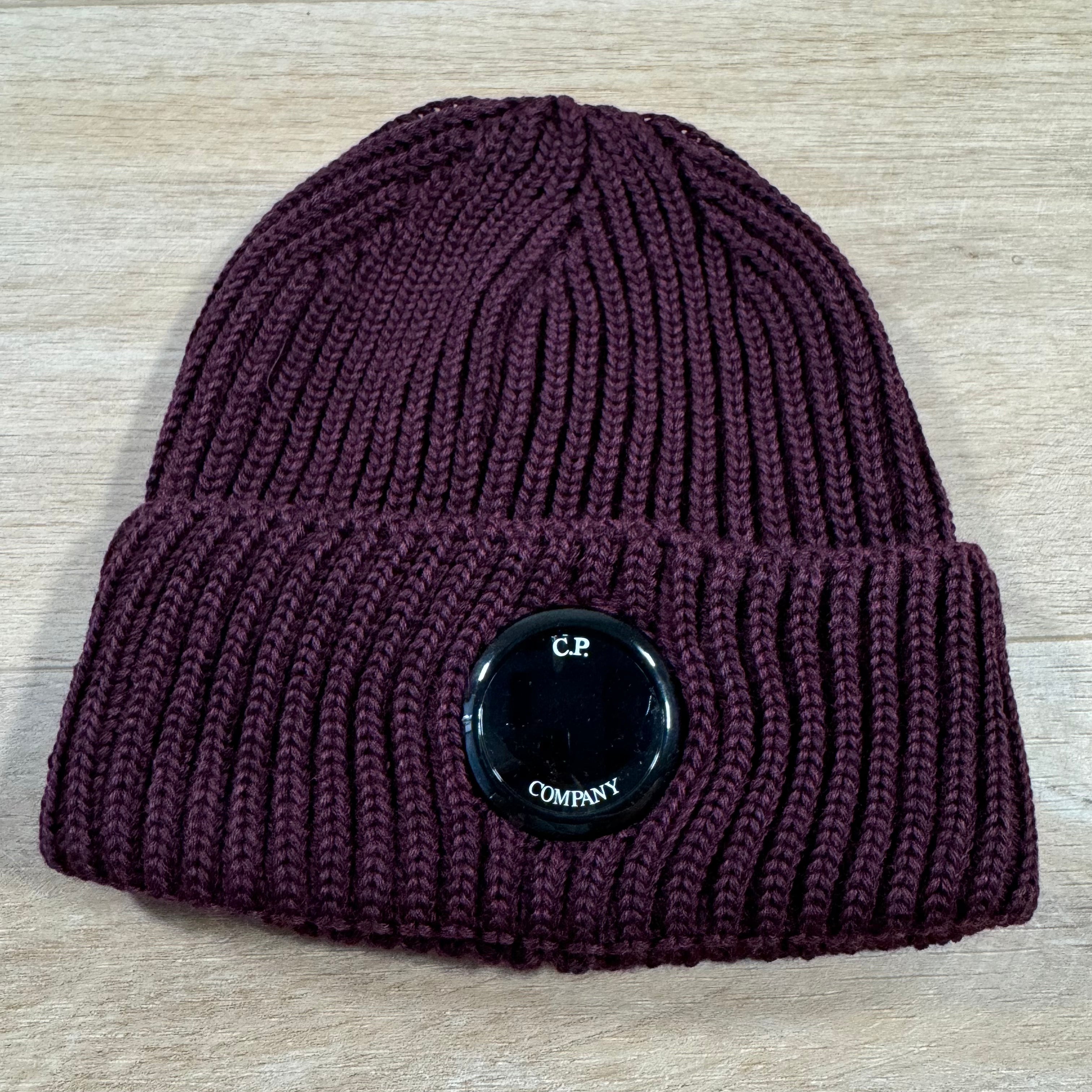 CP Company Extra Fine Merino Wool Lens Beanie in Potent Purple