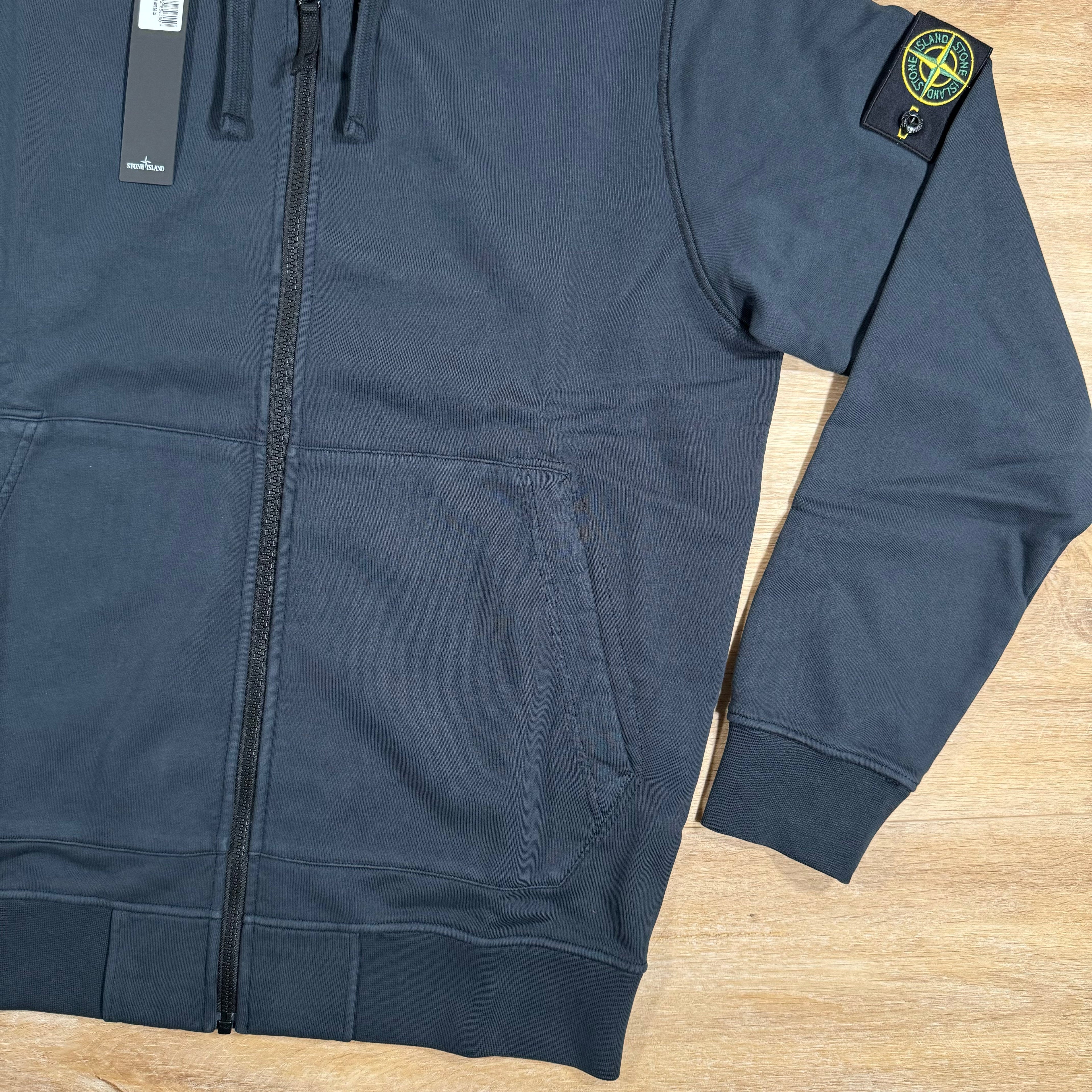 Stone Island Organic Cotton Fleece Zip Hoodie in Navy