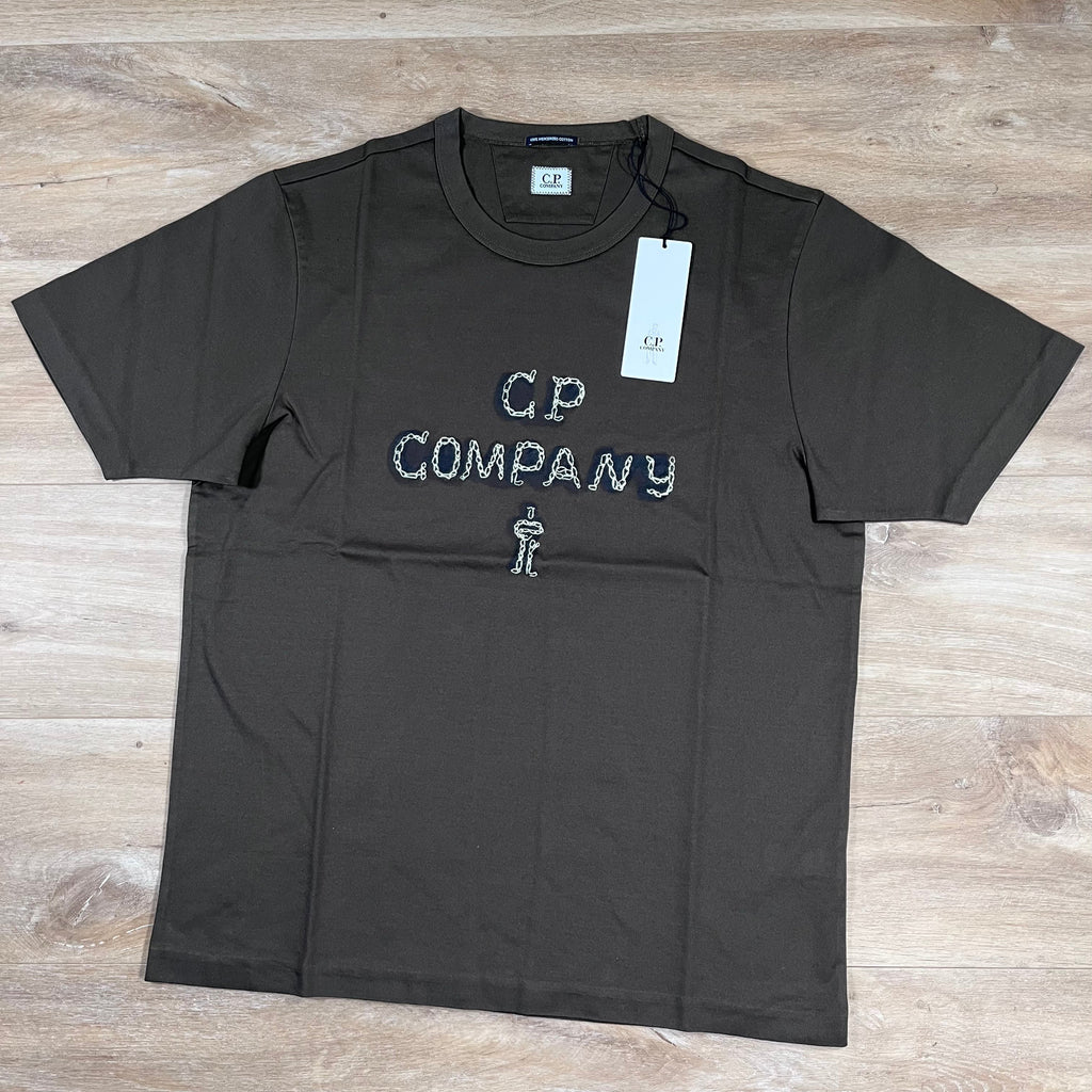 CP Company Mercerized 30/2 Jersey Twisted Logo T-Shirt in Ivy Green