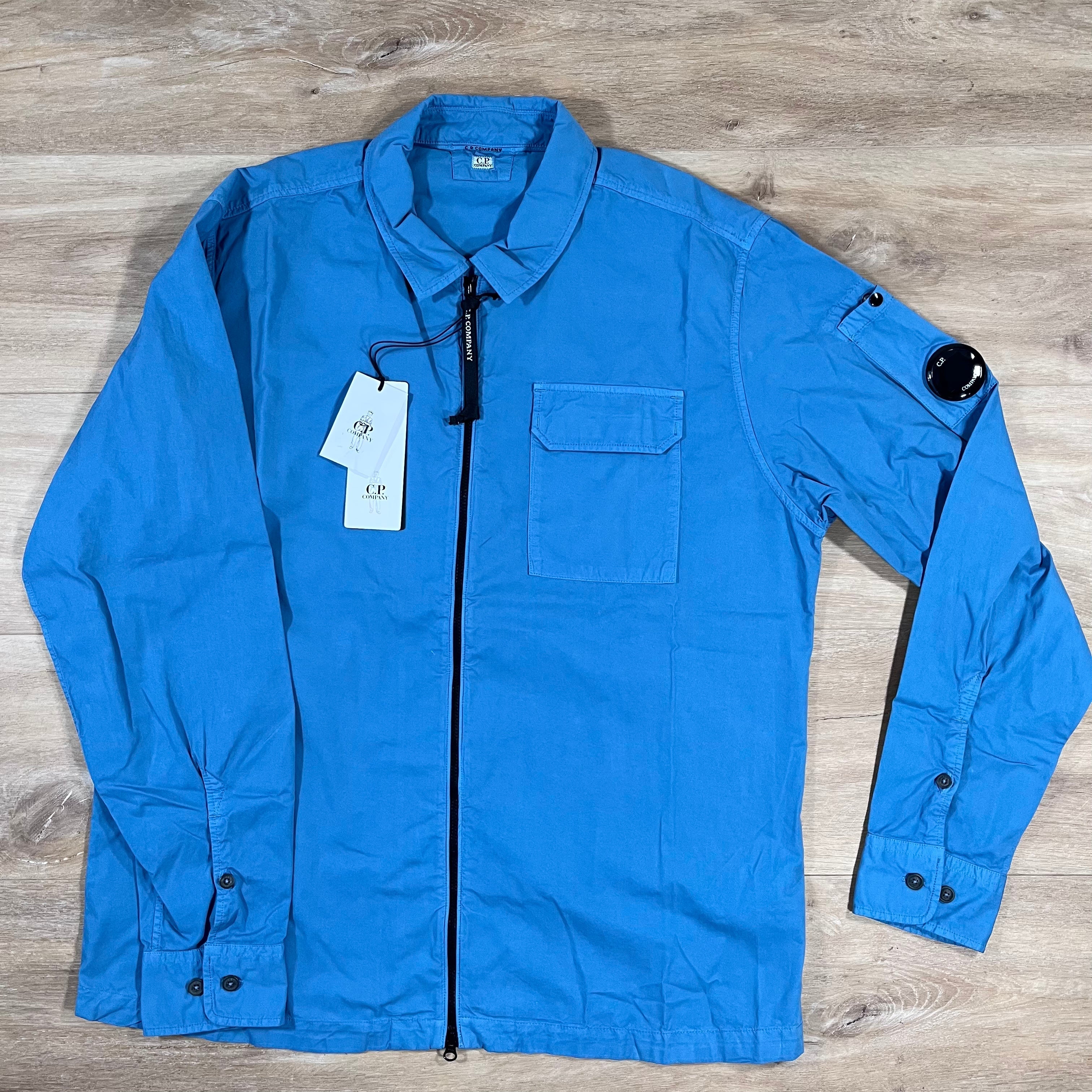 CP Company Organic Gabardine Lens Overshirt in Aegean Blue
