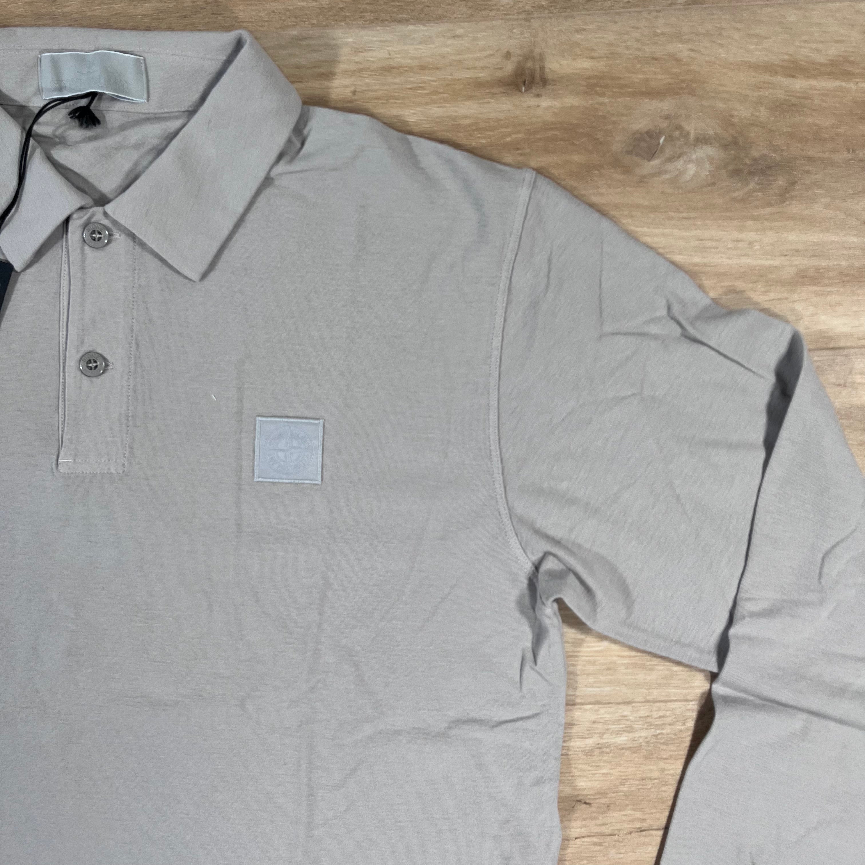 Stone Island Crepe Cotton Long-Sleeved Ghost Polo Shirt in Dust Grey