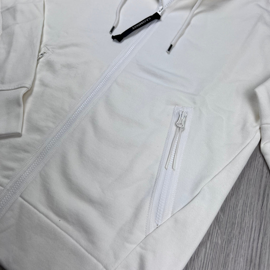 CP Company Raised Fleece Zip Hoodie - White