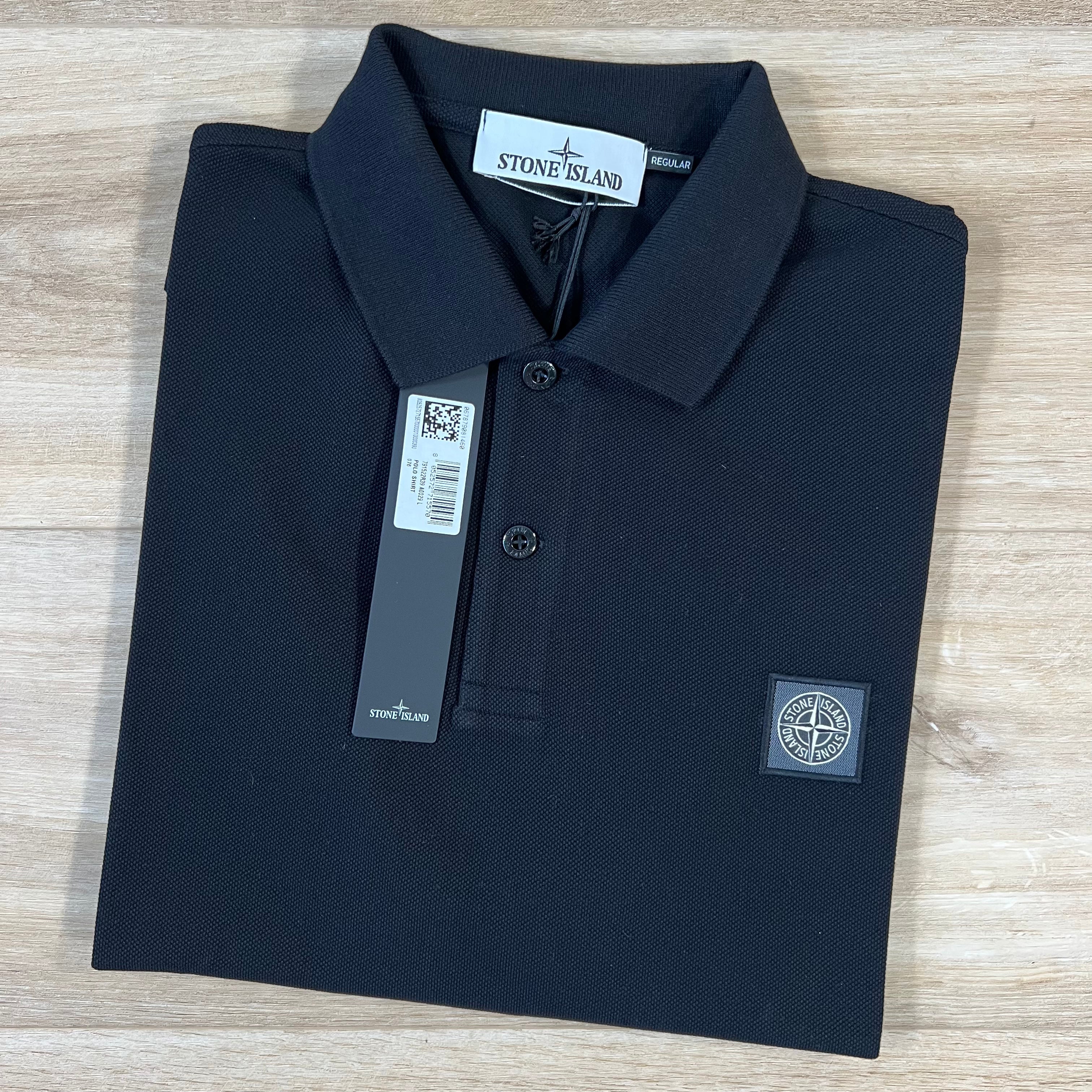 Stone Island Organic Cotton Pique Regular Fit Polo Shirt in Black